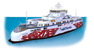 An artist's rendering of the new Salish Eagle vessel with artwork by John Marston. Fig.: BCF