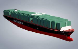 Rendering of the Samsung HI 21 500 design container vessel. Fig.: SHI