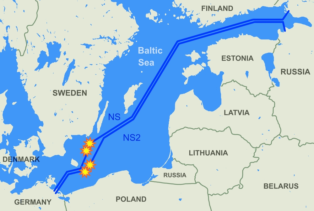 Nord,Stream,Leaks,On,Map,,Sites,Of,Explosions,Of,Natural