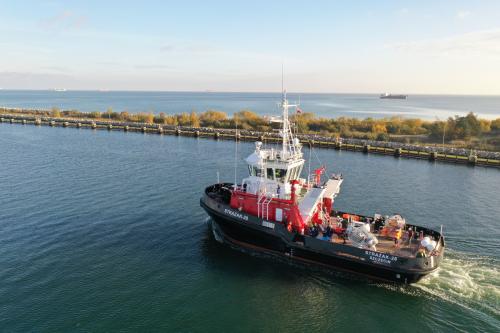 A firefighting vessel built at the Remontowa Shipbuilding SA shipyard