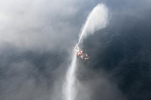 A firefighting vessel built at the Remontowa Shipbuilding SA shipyard