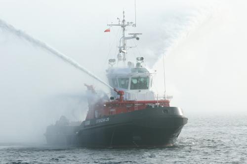 A firefighting vessel built at the Remontowa Shipbuilding SA shipyard