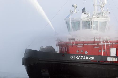 A firefighting vessel built at the Remontowa Shipbuilding SA shipyard