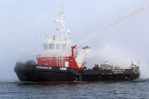 A firefighting vessel built at the Remontowa Shipbuilding SA shipyard