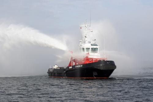 A firefighting vessel built at the Remontowa Shipbuilding SA shipyard