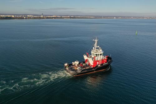 A firefighting vessel built at the Remontowa Shipbuilding SA shipyard