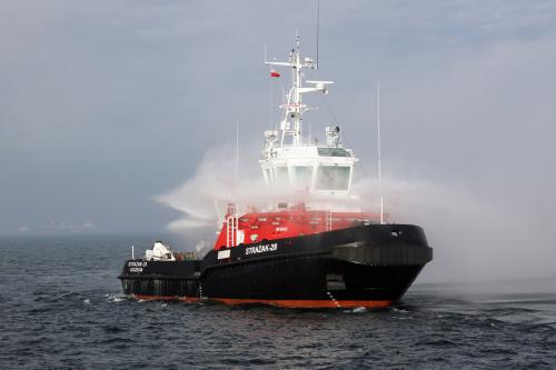 A firefighting vessel built at the Remontowa Shipbuilding SA shipyard