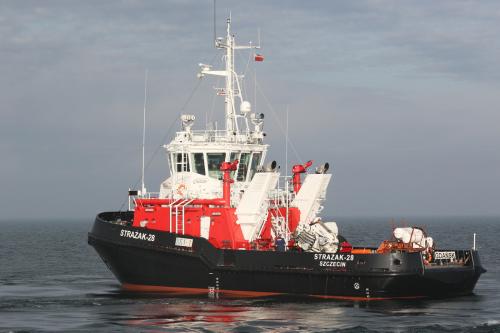 A firefighting vessel built at the Remontowa Shipbuilding SA shipyard