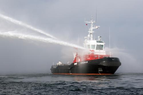 A firefighting vessel built at the Remontowa Shipbuilding SA shipyard