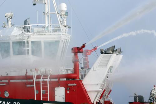 A firefighting vessel built at the Remontowa Shipbuilding SA shipyard