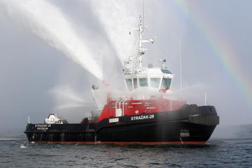 A firefighting vessel built at the Remontowa Shipbuilding SA shipyard